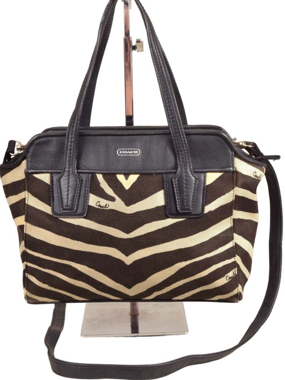 COACH Taylor Zebra Print 2-Way Satchel (No Hangtag) Long Strap Added